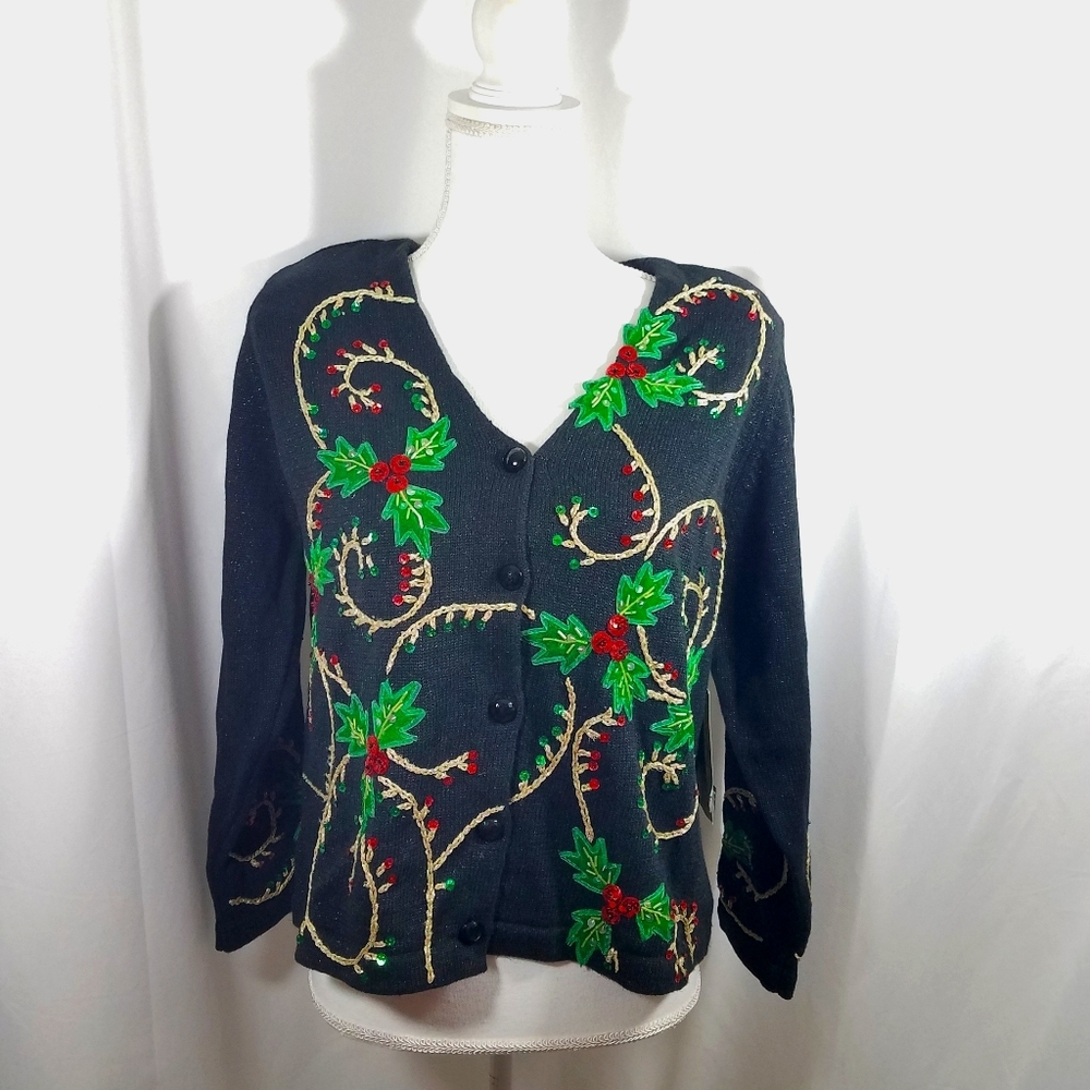 Design Options Black Ugly Christmas Sweater L NWT
